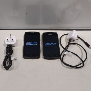 2 X ARCHOS SENSE 50 X RUGGED SMARTPHONE - 32GB STORAGE - SUBMERSIBLE 1P68 WITH CHARGERS