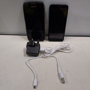 2 X PHONES LOT CONTAINING 1 ARCHOS SENSE 50 X RUGGED SMARTPHONE - 32GB STORAGE - SUBMERSIBLE 1P68 WITH CHARGER AND 1 ALCATEL SMART PHONE MODEL NUMBER 5059Y