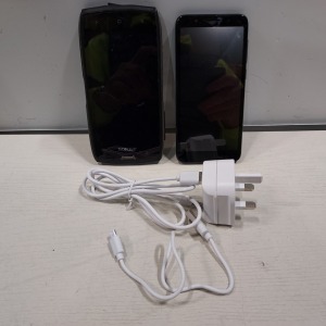 2 X PHONES LOT CONTAINING 1 ARCHOS SENSE 50 X RUGGED SMARTPHONE - 32GB STORAGE - SUBMERSIBLE 1P68 WITH CHARGER AND 1 ALCATEL SMART SMART PHONE MODEL NUMBER 5059Y