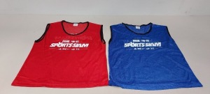 500 X BRAND NEW KIDS SPORTS DIRECT TRAINING VESTS IN RED AND BLUE IN 2 BOXES