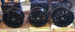 4 X HAWKE CHAYTON 22 INCH MULTI SPOKE AFTER MARKET ALLOYS - WITH BENTLEY INSERTS ( PLEASE NOTE 3 ARE BRAND NEW AND 1 IS USED AND HAS A CRACK ON FACE ) AND INCLUDES SPARE WHEEL NUTS RRP £ 1026.00 PER SET OF 4