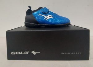 50 X BRAND NEW GOLA KIDS FOOTBALL SHOES IN SIZE 9 IN BLUE/ BLACK IN 5 BOXES