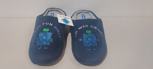 48 X BRAND NEW MR GRUMPY MENS SLIPPERS IN SIZE 11 IN NAVY BLUE IN 4 BOXES