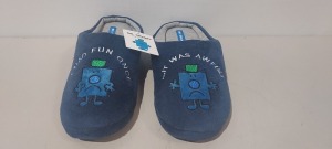 48 X BRAND NEW MR GRUMPY MENS SLIPPERS IN SIZE 10 IN NAVY BLUE IN 4 BOXES