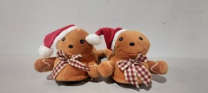 36 X BRAND NEW GINGERBREAD MAN SLIPPERS IN TAN IN SIZES LARGE 7 - 8, MEDIUM 5 - 6 AND SMALL 3 - 4 UK IN 3 BOXES AND 6 LOOSE