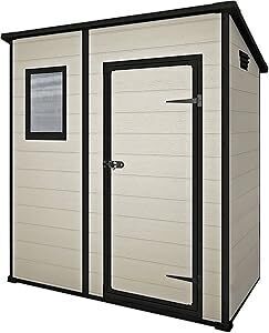 1 X KETER MANOR PENT 6 X 4 OUTDOOR SHED IN BEIGE ( PLEASE NOTE BOX DAMAGED ) - IN 1 BOX