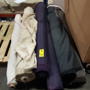 7 ROLLS OF VARIOUS STYLE AND COLOUR SOFA FABRIC OFF CUTS ( CHECK PICTURE FOR DETAILS )