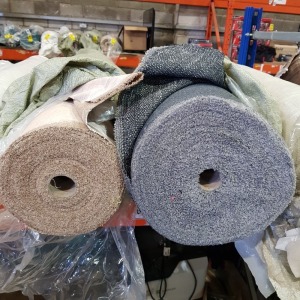 2 X VARIOUS ROLLS OF FABRIC TO INCLUDE 1 X ROLL OF LISBON SLATE FABRIC 56.2 M / 1 X ROLL OF BROWN TEXTURED FABRIC APPROX 45 M