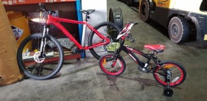 2 X BRAND NEW MIXED BIKES CONTAINING 1 X TRAILMAX MONGOOSE - FRONT SUSSENSION - DISCS BRAKES FRONT AND REAR - 7 GEARS 1 X MOTO X HUFFY KIDS BIKE - SINGLE GEAR