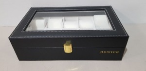 60 X BRAND NEW HOWICK 10 SLOT FAUX LEATHER WATCH BOXES CLEAR TOP - IN 10 BOXES