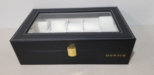 60 X BRAND NEW HOWICK 10 SLOT FAUX LEATHER WATCH BOXES CLEAR TOP - IN 10 BOXES