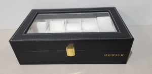 60 X BRAND NEW HOWICK 10 SLOT FAUX LEATHER WATCH BOXES CLEAR TOP - IN 10 BOXES