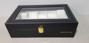 60 X BRAND NEW HOWICK 10 SLOT FAUX LEATHER WATCH BOXES CLEAR TOP - IN 10 BOXES