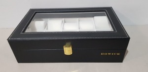 60 X BRAND NEW HOWICK 10 SLOT FAUX LEATHER WATCH BOXES CLEAR TOP - IN 10 BOXES