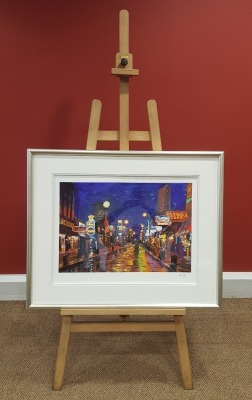 BOB DYLAN (B. 1941) GICLEE COLOUR PRINT ON MOULDED COTTON ARCHIVAL PAPER MEMPHIS AT NIGHT SIGNED AND NUMBERED 127/295 IN PENCIL PUBLISHED BY WASHINGTON FINE ART, WITH CERTIFICATE OF AUTHENTICITY 16 3/8 X 24 INCH (41.5 C 61CM) (AUTHENTICATED BY AN INDEPEN