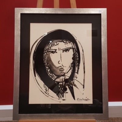 ANDZAIK (SIGNATURE) MONOCHROME BLACK ON WHITE WATERCOLOUR HEAD OF A WOMEN SIGNED LOWER RIGHT 25 X 19 1/4 INCH (AUTHENTICATED BY AN INDEPENDENT ART VALUER)