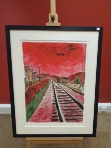 BOB DYLAN (B.1941) ARTIS SIGNED LIMITED EDITION OF 295 A GCLEE COLOUR PRINT ON PAPER TRAIN TRACKS (PINK) FROM THE DRAWN BLANK SERIES (2014) 36 X 28 INCH (91.5 X 71CM) (AUTHENTICATED BY AN INDEPENDENT ART VALUER)