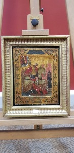 19TH CENTURY RUSSIAN SCHOOL PAINTING ON PANEL ST GEORGE AND THE DRAGON 10 1/2 X 8 1/2 INCH (26.7 X 21.6 CM) (AUTHENTICATED BY AN INDEPENDENT ART VALUER)