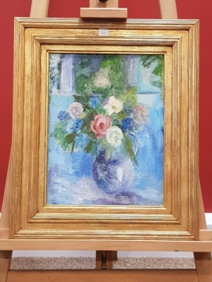 UNATTRIBUTED OIL PAINTING ON CANVAS VASE OF ROSES 15 1/2 X 11 3/4 INCH (39.4 X 29.9 CM)