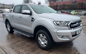 SILVER FORD RANGER LIMITED 4X4 TDCI A, REG NO: YK17 BNM, MILEAGE: 123,652 NOW WITH V5 ENGINE SIZE: 2198CC, FIRST REGISTERED: 10/08/2017, SAT NAV, AIR CONDITIONING, TOW BAR, REAR SHUTTER INSTALLED, SPARE TYRE, MOT UNTIL 02/06/2025, WITH 1 KEY