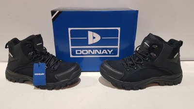 20 X BRAND NEW DONNAY SUEDE HI SN99 BOOTS ALL IN BLACK AND ALL IN SIZE UK 10 IN 4 BOXES (PLEASE NOTE - ALTHOUGH MOST BOXES ARE FACTORY SEALED WE HAVE IDENTIFIED SOME MINOR MANUFACTURING IMPERFECTIONS ON EXAMINATION - SEE SUPPLEMENTARY IMAGE & BID ACCORDIN