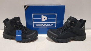 20 X BRAND NEW DONNAY SUEDE HI SN99 BOOTS ALL IN BLACK AND ALL IN SIZE UK 10 IN 4 BOXES (PLEASE NOTE - ALTHOUGH MOST BOXES ARE FACTORY SEALED WE HAVE IDENTIFIED SOME MINOR MANUFACTURING IMPERFECTIONS ON EXAMINATION - SEE SUPPLEMENTARY IMAGE & BID ACCORDIN