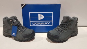 20 X BRAND NEW DONNAY SUEDE HI SN99 BOOTS ALL IN GREY/BLACK AND ALL IN SIZE UK10 IN 4 BOXES (PLEASE NOTE - ALTHOUGH MOST BOXES ARE FACTORY SEALED WE HAVE IDENTIFIED SOME MINOR MANUFACTURING IMPERFECTIONS ON EXAMINATION - SEE SUPPLEMENTARY IMAGE & BID ACC