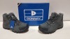 20 X BRAND NEW DONNAY SUEDE HI SN99 BOOTS ALL IN GREY/BLACK AND ALL IN SIZE UK10 IN 4 BOXES (PLEASE NOTE - ALTHOUGH MOST BOXES ARE FACTORY SEALED WE HAVE IDENTIFIED SOME MINOR MANUFACTURING IMPERFECTIONS ON EXAMINATION - SEE SUPPLEMENTARY IMAGE & BID ACC