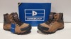 25 X BRAND NEW DONNAY SUEDE HI SN99 BOOTS ALL IN BROWN/BLACK AND ALL IN SIZE UK 9.5 IN 5 BOXES (PLEASE NOTE - ALTHOUGH MOST BOXES ARE FACTORY SEALED WE HAVE IDENTIFIED SOME MINOR MANUFACTURING IMPERFECTIONS ON EXAMINATION - SEE SUPPLEMENTARY IMAGE & BID