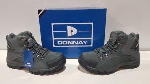 20 X BRAND NEW DONNAY SUEDE HI SN99 BOOTS IN GREY/BLACK ALL IN SIZE UK 9 IN 4 BOXES (PLEASE NOTE - ALTHOUGH MOST BOXES ARE FACTORY SEALED WE HAVE IDENTIFIED SOME MINOR MANUFACTURING IMPERFECTIONS ON EXAMINATION - SEE SUPPLEMENTARY IMAGE & BID ACCORDINGLY)