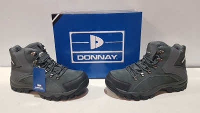 20 X BRAND NEW DONNAY SUEDE HI SN99 BOOTS IN GREY/BLACK ALL IN SIZE UK 9 IN 4 BOXES (PLEASE NOTE - ALTHOUGH MOST BOXES ARE FACTORY SEALED WE HAVE IDENTIFIED SOME MINOR MANUFACTURING IMPERFECTIONS ON EXAMINATION - SEE SUPPLEMENTARY IMAGE & BID ACCORDINGLY)