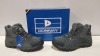 20 X BRAND NEW DONNAY SUEDE HI SN99 BOOTS IN GREY/BLACK ALL IN SIZE UK 9 IN 4 BOXES (PLEASE NOTE - ALTHOUGH MOST BOXES ARE FACTORY SEALED WE HAVE IDENTIFIED SOME MINOR MANUFACTURING IMPERFECTIONS ON EXAMINATION - SEE SUPPLEMENTARY IMAGE & BID ACCORDINGLY)