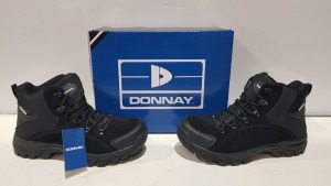 20 X BRAND NEW DONNAY SUEDE HI SN99 BOOTS IN BLACK ALL IN SIZE UK 9 IN 4 BOXES (PLEASE NOTE - ALTHOUGH MOST BOXES ARE FACTORY SEALED WE HAVE IDENTIFIED SOME MINOR MANUFACTURING IMPERFECTIONS ON EXAMINATION - SEE SUPPLEMENTARY IMAGE & BID ACCORDINGLY)