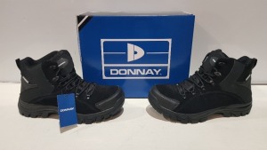 25 X BRAND NEW DONNAY SUEDE HI SN99 BOOTS IN BLACK ALL IN SIZE UK 8 IN 5 BOXES (PLEASE NOTE - ALTHOUGH MOST BOXES ARE FACTORY SEALED WE HAVE IDENTIFIED SOME MINOR MANUFACTURING IMPERFECTIONS ON EXAMINATION - SEE SUPPLEMENTARY IMAGE & BID ACCORDINGLY)