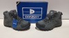 25 X BRAND NEW DONNAY SUEDE HI SN99 BOOTS IN GREY/ BLACK ALL IN SIZE UK 8 IN 5 BOXES (PLEASE NOTE - ALTHOUGH MOST BOXES ARE FACTORY SEALED WE HAVE IDENTIFIED SOME MINOR MANUFACTURING IMPERFECTIONS ON EXAMINATION - SEE SUPPLEMENTARY IMAGE & BID ACCORDINGLY