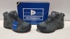 20 X BRAND NEW DONNAY SUEDE HI SN99 BOOTS IN GREY/ BLACK ALL IN SIZE UK 8 IN 4 BOXES (PLEASE NOTE - ALTHOUGH MOST BOXES ARE FACTORY SEALED WE HAVE IDENTIFIED SOME MINOR MANUFACTURING IMPERFECTIONS ON EXAMINATION - SEE SUPPLEMENTARY IMAGE & BID ACCORDINGLY