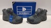 25 X BRAND NEW DONNAY SUEDE HI SN99 BOOTS IN GREY/ BLACK ALL IN SIZE UK 7 IN 5 BOXES (PLEASE NOTE - ALTHOUGH MOST BOXES ARE FACTORY SEALED WE HAVE IDENTIFIED SOME MINOR MANUFACTURING IMPERFECTIONS ON EXAMINATION - SEE SUPPLEMENTARY IMAGE & BID ACCORDINGLY