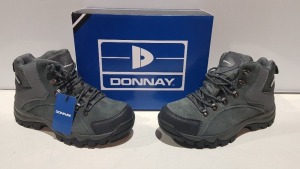 20 X BRAND NEW DONNAY SUEDE HI SN99 BOOTS IN GREY/ BLACK ALL IN SIZE UK 7 IN 4 BOXES (PLEASE NOTE - ALTHOUGH MOST BOXES ARE FACTORY SEALED WE HAVE IDENTIFIED SOME MINOR MANUFACTURING IMPERFECTIONS ON EXAMINATION - SEE SUPPLEMENTARY IMAGE & BID ACCORDINGLY