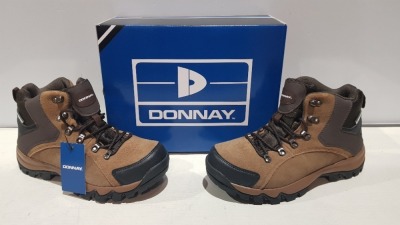 20 X BRAND NEW DONNAY SUEDE HI SN99 BOOTS IN BROWN/ BLACK ALL IN SIZE UK 7 IN 4 BOXES (PLEASE NOTE - ALTHOUGH MOST BOXES ARE FACTORY SEALED WE HAVE IDENTIFIED SOME MINOR MANUFACTURING IMPERFECTIONS ON EXAMINATION - SEE SUPPLEMENTARY IMAGE & BID ACCORDINGL