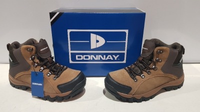 20 X BRAND NEW DONNAY SUEDE HI SN99 BOOTS IN BROWN/ BLACK ALL IN SIZE UK 7 IN 4 BOXES (PLEASE NOTE - ALTHOUGH MOST BOXES ARE FACTORY SEALED WE HAVE IDENTIFIED SOME MINOR MANUFACTURING IMPERFECTIONS ON EXAMINATION - SEE SUPPLEMENTARY IMAGE & BID ACCORDINGL