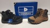 18 X BRAND NEW DONNAY SUEDE HI SN99 BOOTS IN MIXED COLOURS 14 IN BLACK AND 4 IN BROWN / BLACK ALL IN SIZE UK 7 IN 4 BOXES (PLEASE NOTE - ALTHOUGH MOST BOXES ARE FACTORY SEALED WE HAVE IDENTIFIED SOME MINOR MANUFACTURING IMPERFECTIONS ON EXAMINATION - SEE