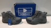 25 X BRAND NEW DONNAY SUEDE HI SN99 BOOTS IN GREY / BLACK ALL IN SIZE UK 6.5 IN 5 BOXES (PLEASE NOTE - ALTHOUGH MOST BOXES ARE FACTORY SEALED WE HAVE IDENTIFIED SOME MINOR MANUFACTURING IMPERFECTIONS ON EXAMINATION - SEE SUPPLEMENTARY IMAGE & BID ACCORDIN