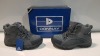 20 X BRAND NEW DONNAY SUEDE HI SN99 BOOTS IN GREY / BLACK ALL IN SIZE UK 6.5 IN 4 BOXES (PLEASE NOTE - ALTHOUGH MOST BOXES ARE FACTORY SEALED WE HAVE IDENTIFIED SOME MINOR MANUFACTURING IMPERFECTIONS ON EXAMINATION - SEE SUPPLEMENTARY IMAGE & BID ACCORDIN