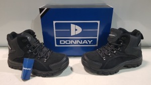 10 X BRAND NEW DONNAY SUEDE HI SN99 BOOTS IN BLACK ALL IN SIZE UK 6.5 IN 2 BOXES (PLEASE NOTE - ALTHOUGH MOST BOXES ARE FACTORY SEALED WE HAVE IDENTIFIED SOME MINOR MANUFACTURING IMPERFECTIONS ON EXAMINATION - SEE SUPPLEMENTARY IMAGE & BID ACCORDINGLY)