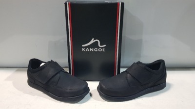 36 X BRAND NEW JUNIOR KANGOL LEATHER VELCRO TRAINERS IN BLACK ALL IN SIZE UK 6 IN 6 BOXES