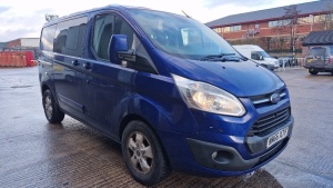 BLUE FORD TRANSIT CUSTOM 290 LIMITED DIESEL CREU-CAB 1995CC FIRST REGISTERED 3/1/2017 REG: MM66XTF MILEAGE: 186,822 1 KEY NO V5, MOT EXPIRES 23/5/2025 AIR CON, CREW CAB WITH 5 PASSENGER SEATS & DRIVER BATTERY DEAD BUT WILL START & RUN WITH A JUMP PACK RAD