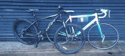 2 X MIXED BIKE LOT CONTAINING 1 CARRERA ROAD BIKE 8 GEARS SIZE 55CM AND 1 CARRERA MOUNTAIN BIKE 24 GEARS SIZE 47CM