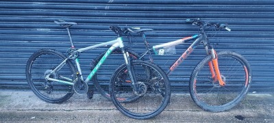 2 X CARRERA MOUNTAIN BIKES BOTH WITH 24 GEARS - ORANGE AND BLACK SIZE 52 CM AND GRAY / GREEN SIZE 48CM