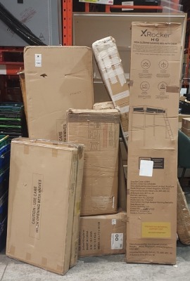 8 X MIXED FURNITURE LOT CONTAINING XROCKER HQ HIGH SLEEPER GAMING BED WITH DESK , SHERBOURNE LIFT UP COFFEE TABLE GREY , LANCASTER 4 PIECE BEDROOM SET IN GREY ETC IN 11 BOXES ( PLEASE NOTE THIS IS CUSTOMER RETURN )