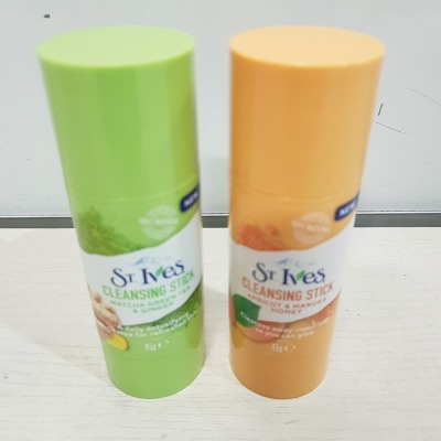 60 X BRAND NEW ST IVES 45G CLEANSING STICKS IN APRICOT & MANUKA HONEY AND MATCHA GREEN TEA AND GINGER